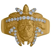 10k Yellow Gold Mens CZ Cubic Zirconia Simulated Diamond Indian Chief Head Band Ring Jewelry for Men