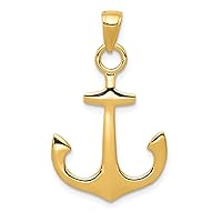 14k Yellow Gold Solid Polished Nautical Ship Mariner Anchor Pendant Necklace Measures 31.2x18.6mm Jewelry Gifts for Women