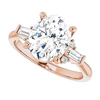 Moissanite Solitaire Ring with Oval Stone, 2CT, 925 Sterling Silver, Accent Wedding Band Set