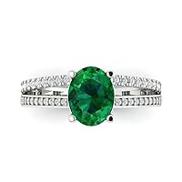 Clara Pucci 3.22 Brilliant Oval Cut Solitaire W/Accent split shank Simulated Emerald Anniversary Promise Engagement ring 18K White Gold
