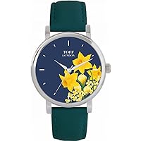 Yellow Daffodil Flower Watch Ladies 38mm Case 3atm Water Resistant Custom Designed Quartz Movement Luxury Fashionable