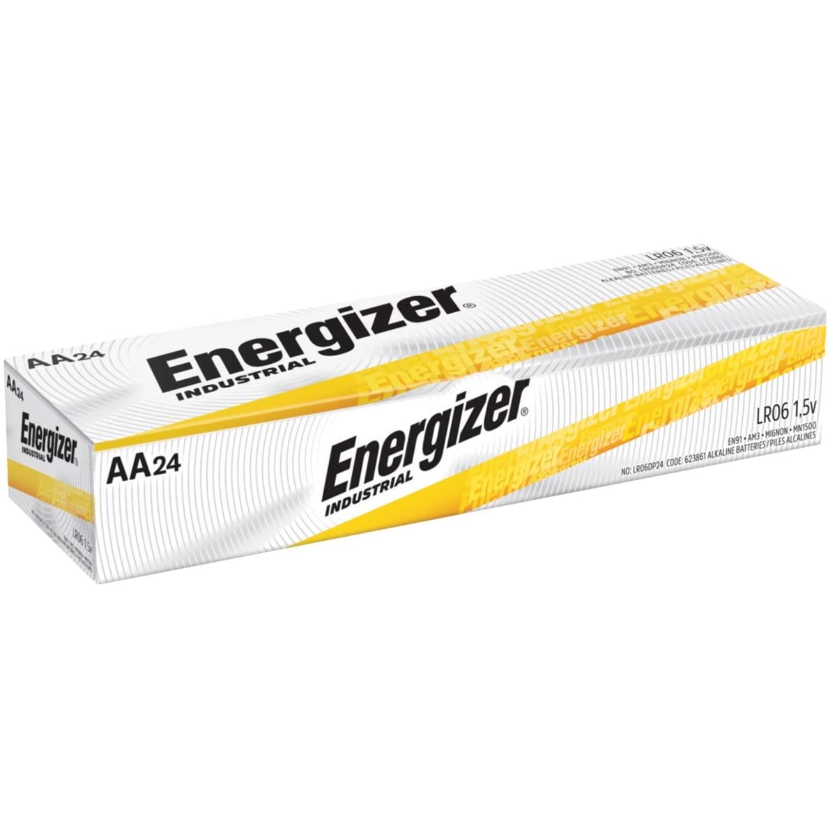 Energizer Industrial Alkaline Batteries, AA, 24 Batteries/Box (EN91)