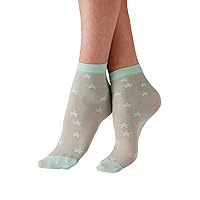 Women's All Over Star Sheer Socks- fun ankle sheer socks to complete the look, Green (Mint), One Size