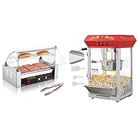 VEVOR Hot Dog Roller 7 Rollers 18 Hot Dogs Capacity 1050W Stainless Sausage Grill & Commercial Popcorn Machine, 8 Oz Kettle, 850 W Countertop Popcorn Maker for 48 Cups per Batch