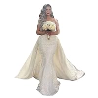 Spaghetti Strap Sequins Bridal Ball Gowns Detachable Train Lace Mermaid Wedding Dresses for Bride Plus Size