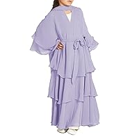 Muslim Dress For Children Girls Chiffon Dress Cardigan Abaya Hijab Dress With Belt Dubai Girls Long Sleeve