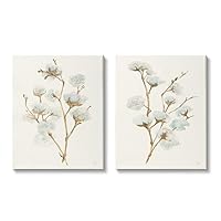 Stupell Industries Cotton Flower Stems Rustic Floral Farmhouse Painting, Designed by Chris Paschke Wall Art, 2pc, Each 16 x 20, Canvas
