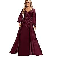Women's Mermaid V-Neck Chiffon Evening Dress with Overskirt 2024 Lace Wedding Guest Outfits