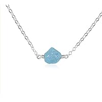 JEWELZ 14 inch Long Solid 925 Sterling Silver Chain with 6x8 mm Nugget Tumble Rough Aquamarine Beads Silver Plated Chain Necklace for Women, Girls & Teens.