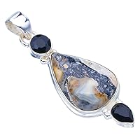 StarGems® Natural Jasper Black Onyx Handmade 925 Sterling Silver Pendant 2