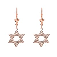 14K ROSE GOLD DIAMOND JEWISH STAR OF DAVID EARRINGS