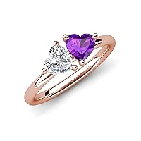 Heart Shape IGI 1.53 ctw IGI Certified Lab Grown Diamond & Amethyst with Tiger Claw Prong setting Two Stone Duo Women Engagement Ring in 14K Gold