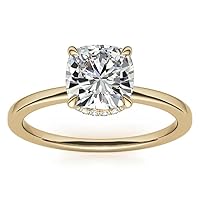 Moissanite Cushion Cut Ring, 1.0 ct Colorless VVS1 Clarity, Sterling Silver and 18k Gold Band
