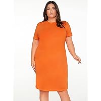 Women's Dress Dresses for Women Plus Mock Neck Split Side Dress (Color : Orange, Size : 3X-Large)