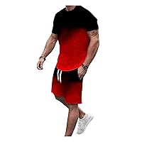 GORGLITTER Men's 2 Piece Outfits Color Block Short Sleeve T Shirt and Shorts Set with Pockets