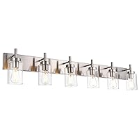 VINLUZ Bathroom Vanity Light Fixture Brushed Nickel with Clear Glass 6-Light Modern Wall Lighting Industrial Indoor Sconces Wall Mounted Lamp for Bedroom Kitchen (Patent No.: US D958,438 S)