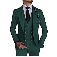 Mens Suit One Button Business Suits 3 Pieces Wedding Grooms Tuxedos(Blazer + Vest + Pants)