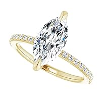 10K Solid Yellow Gold Handmade Engagement Ring 2.25 CT Marquise Cut Moissanite Diamond Solitaire Wedding/Bridal Ring Set for Women/Her Propose Ring, Perfact for Gifts Or As You Want