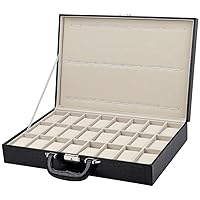 24 Grid Black Leather Suitcase Case Display Storage Box Watch Storage Box Case Watch Clock Box