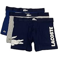 Lacoste mens Iconic Fashion 3 Pack Cotton Stretch Boxer Briefs, Navy Blue/White-silver Chine-methylene, X-Small US