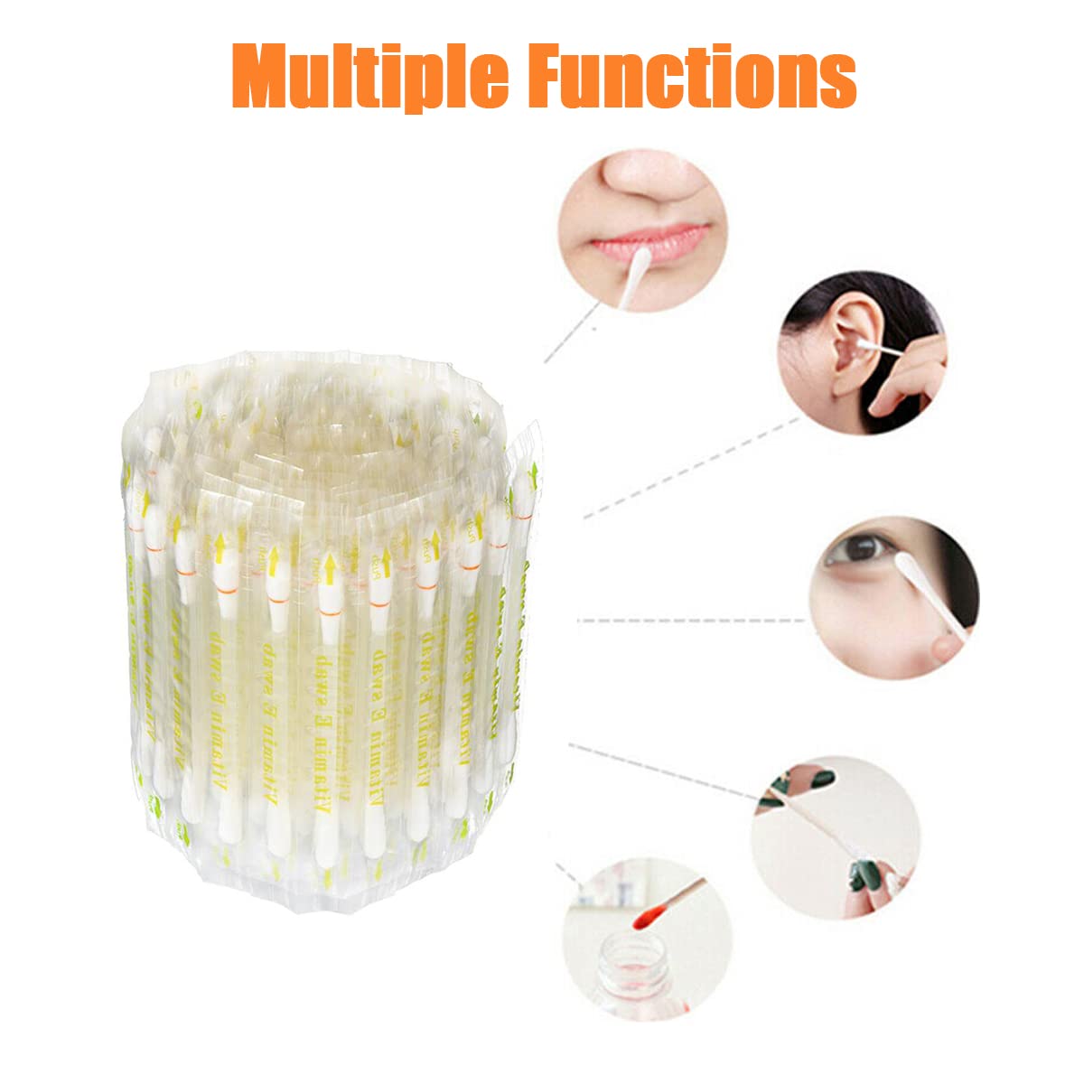 100 Pcs Vitamin E Swabs for Teeth Whitening - Disposable VE Lips Oil Cotton Swabs Sticks for Lip Moisturizing Protection, Anti-Dry Moisture and Anti-allergy for Gum