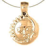 14K Yellow Gold Sun & Moon Face Pendant with 18