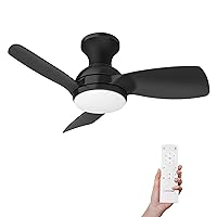 Consciot Ceiling Fan, Ceiling Fan With Lights Remote Control, Black Low Profile Modern Ceiling Fan 30 Inch, Flush Mount, Reversible Quiet DC Motor, 6 Speed, Dimmable, Kitchen Bedroom Patio Damp Rated