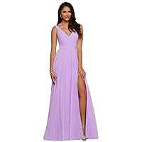 V Neck Bridesmaid Dress Long Women Split Beach Wedding Evening Gown 12 Lilac