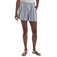 Briggs New York Women's Linen Blend Pull-On Summer Shorts with Pockets and Drawstring (Blue Stripes, X-Large)