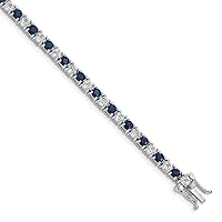 925 Sterling Silver Polished Box Catch Closure Sapphire and White Topaz Tennis Bracelet Measures 4mm Wide Jewelry Gifts for Women