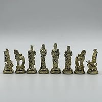 Handmade Metal Chess Pieces - Trojan Silver-Gold Metal Chess Pieces (King Height 2.1 inch)