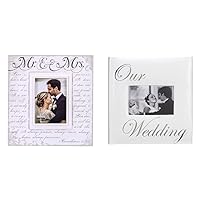Malden International Designs Silkscreened Corinthians Verse Mr & Mrs Wood Picture Frame, 5x7, Off White & OUR WEDDING album by holds 160 photos - 4x6