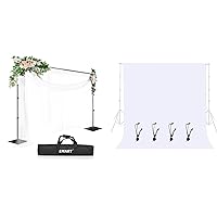 Emart Backdrop Stand 8.5x10ft with Heavy Duty Flat Base Adjustable Background Support System Kit with Emart 8.5x10ft White Photo Backdrop for Photography
