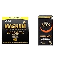 TROJAN Magnum BareSkin Premium Large Condoms, Comfortable and Smooth Lubricated Condoms for Men, America’s Number One Condom, 24 Count Value Pack & SKYN Polyisoprene Large Condoms, Natural, 12 Count