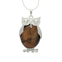 1pc Real Natural Gemstone Good Luck Owl Pendant Necklace Healing Crystal Stone Quartz 18 Inch Hypoallergenic Tarnish Resistant Women Men Jewellery