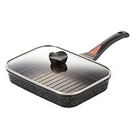 Aimedia Fish Pan, Grill Pan, Fish Grill, Marble Coat, Induction Compatible, Direct Fire Compatible, Glass Lid, Grilled Fish Frying Pan, Burn-Resistant, Gold Marble