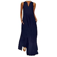 joysale Women's Summer Slimming Sleeveless V Neck Maxi Dress Elegant Beach Long Dress Pleated Swing Casual Maxi Dresses