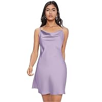 Summer Dresses for Women 2022 Cowl Neck Solid Cami Dress (Color : Lilac Purple, Size : Small)