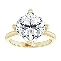 10K Solid Yellow Gold Handmade Engagement Ring, 5 CT Cushion Cut Moissanite Diamond Solitaire Wedding/Bridal Rings for Women/Her, Propose Ring