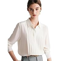 Woman White Shirts Silk Turn Down Collar Solid Chic Blouses Spring Summer Office Lady Top