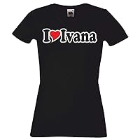Black Dragon T-Shirt Women V-Neck - I Love with Heart - Party Name Carnival - I Love Ivana