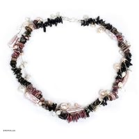 NOVICA Handmade Cultured Freshwater Pearl Tourmaline Choker .925 Sterling Silver Multicolor White Pink Grey Beaded Thailand Birthstone [15.75 in L x 0.8 in W] 'Rainbow'
