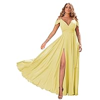 Tsbridal Bridesmaid Dresses Chiffon Long 2023 V-Neck Slit Spaghetti Straps for Wedding Party Dress