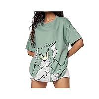 Caliph Impex Women’s Short Sleeves 100% Cotton Over-Sized Crew Neck T-Shirt Green