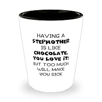 Epic Stepmother, Having A Stepmother Is Like Chocolate. You Love It; But Too Much Will Make You Sick, Nice Mother's Day 1.5oz Shot Glass For Stepmother From Step Son Daughter