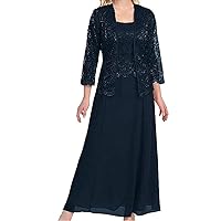 Lace Mother of The Bride Dresses with Jacket 3/4 Sleeve Long Formal Chiffon Evening Dress for Women