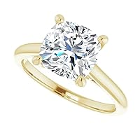 Cushion 14kt Yellow Gold Accented Engagement Ring Colorless Moissanite 3 Carat, Ring Size 3-12