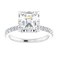 10K Solid White Gold Handmade Engagement Rings 3.25 CT Asscher Cut Moissanite Diamond Solitaire Wedding/Bridal Ring Set for Woman/Her Propose Ring, Perfact for Gifts Or As You Want
