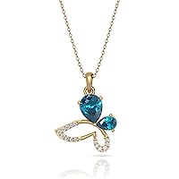 925 Sterling Silver Butterfly Natural Gemstone or Created Pendant Necklace Gold and Rhodium Plated, Fine Jewelry Gifts for Women, Pear Cut 6X8MM 4X8MM Gemstone, 18''