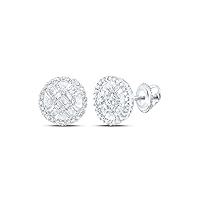 10kt White Gold Mens Baguette White Diamond Circle Earrings 5/8 Cttw
